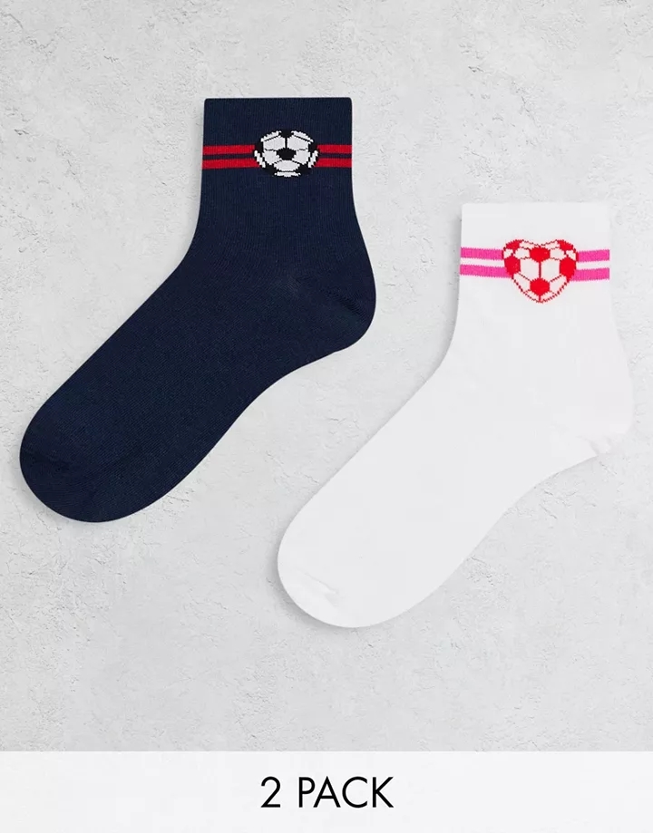 Pack de 2 pares de calcetines de color azul marino y blanco con diseños de fútbol de Threadbare Azul marino/rojo/blanco CjO7lQ9o