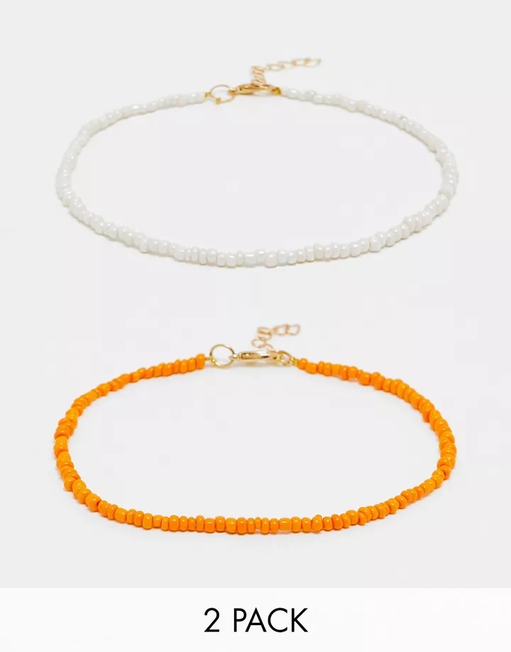 Pack de 2 tobilleras de color blanco y naranja de cuentas de DesignB London Multicolor EFradHxD