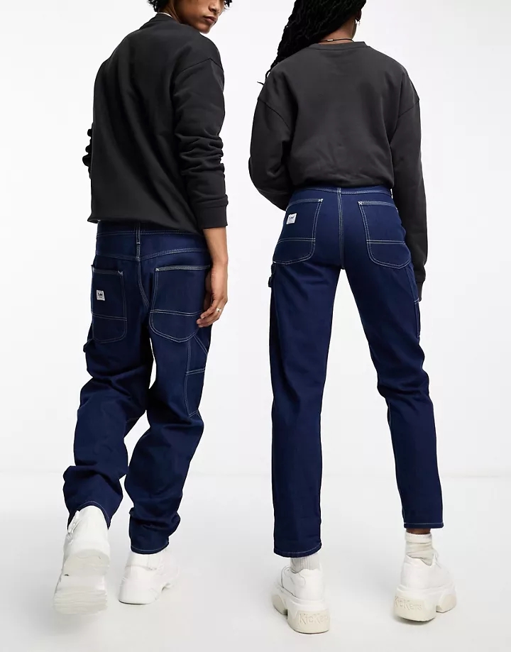 Pantalones holgados unisex de estilo carpintero con lavado oscuro enjuagado de lona de la colección cápsula Workwear de Lee Lavado oscuro enjuagado EwOODVCv