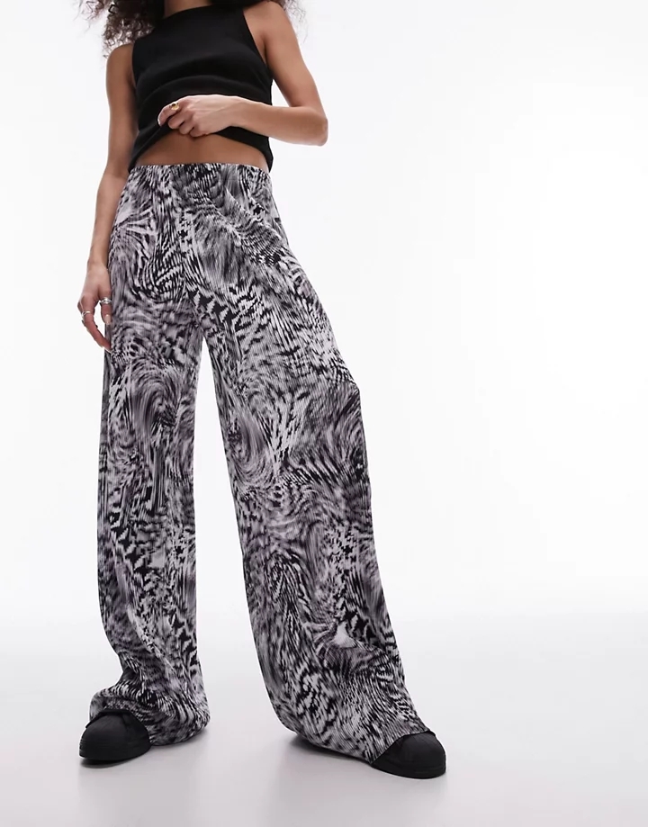 Pantalones monocromáticos plisados con estampado abstracto de Topshop Monocromático d3doMPcC