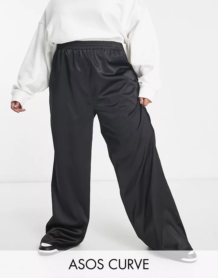 Pantalones negros sin cierres de satén de DESIGN Curve 